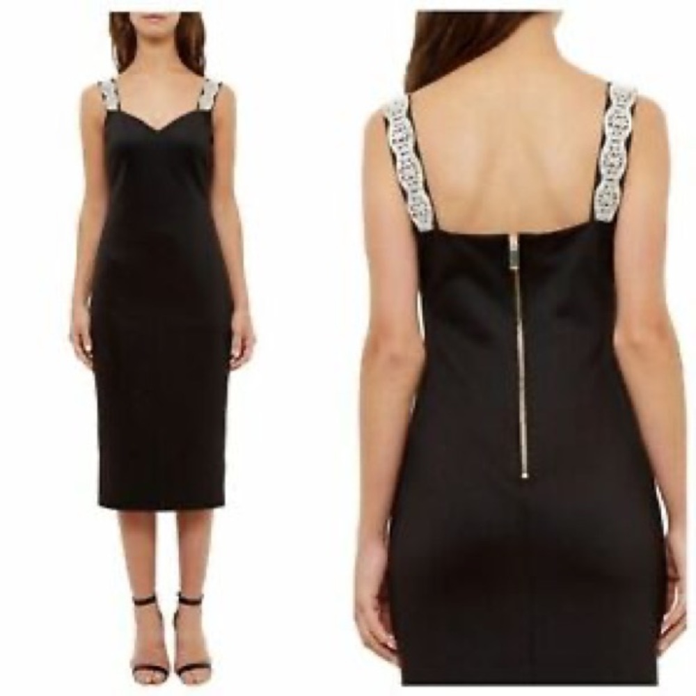Ted Baker Embellished Strap Black Dress